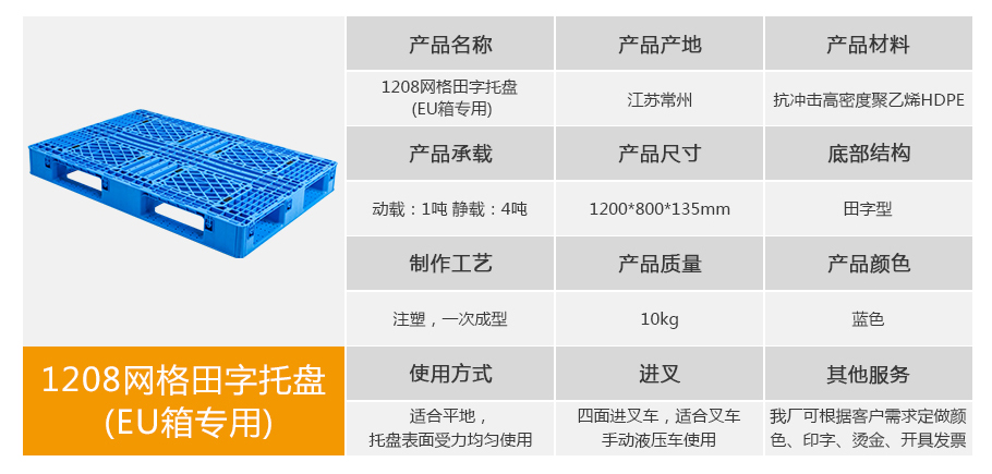 william威廉中文官网EU1208网格田字塑料托盘