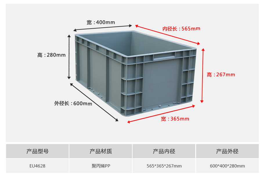 william威廉中文官网EU4628塑料物流箱正面展示 william威廉中文官网EU4628塑料物流箱正面展示,大型特深设计带加强筋