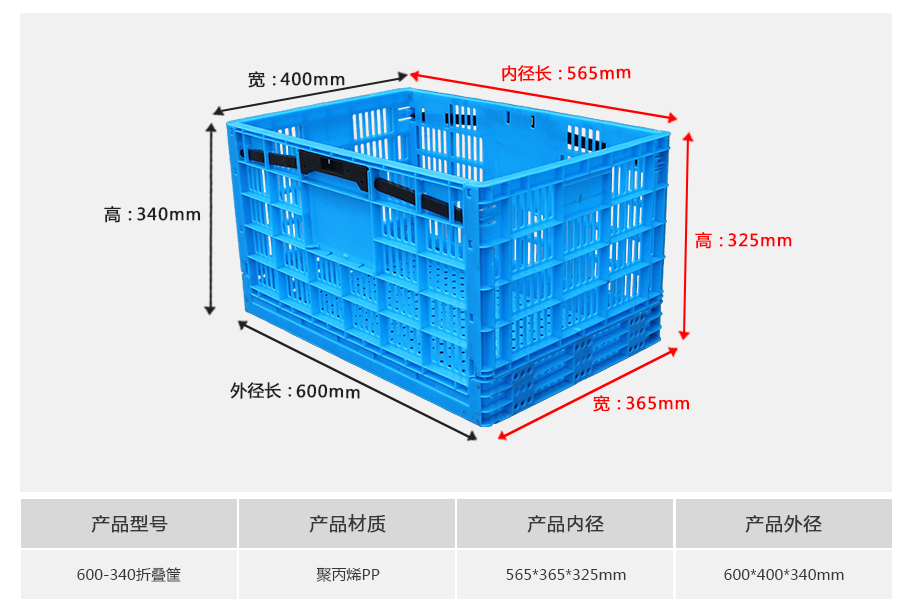 william威廉中文官网600-340塑料折叠周转筐