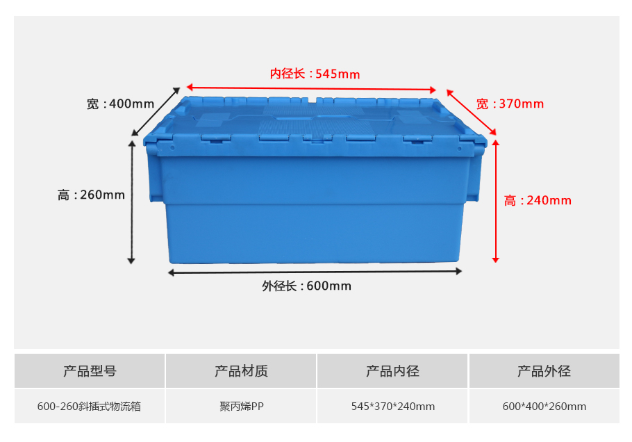 william威廉中文官网600-260斜插式塑料物流箱 william威廉中文官网600-260斜插式塑料物流箱-带盖正面展示