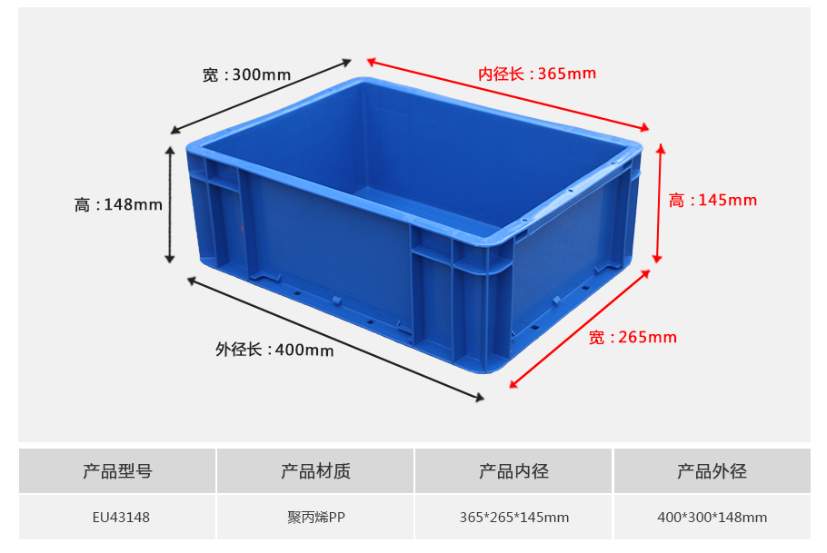 william威廉中文官网EU43148塑料物流箱正面展示 william威廉中文官网EU43148塑料物流箱正面展示,常规底面积轻量化设计带加强筋