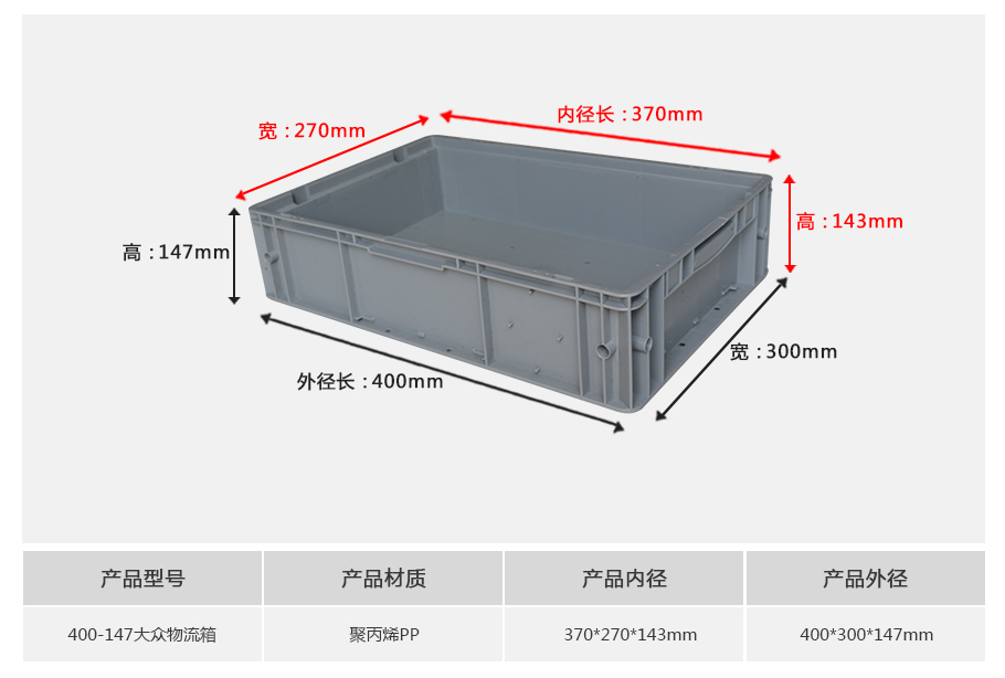william威廉中文官网400-147塑料大众物流箱 william威廉中文官网400-147塑料大众物流箱-正面展示