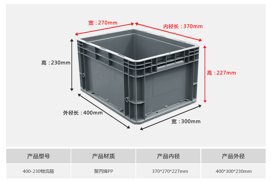 william威廉中文官网400-230塑料物流箱正面展示 william威廉中文官网400-230塑料物流箱正面展示,常规底面积较深型设计带加强筋