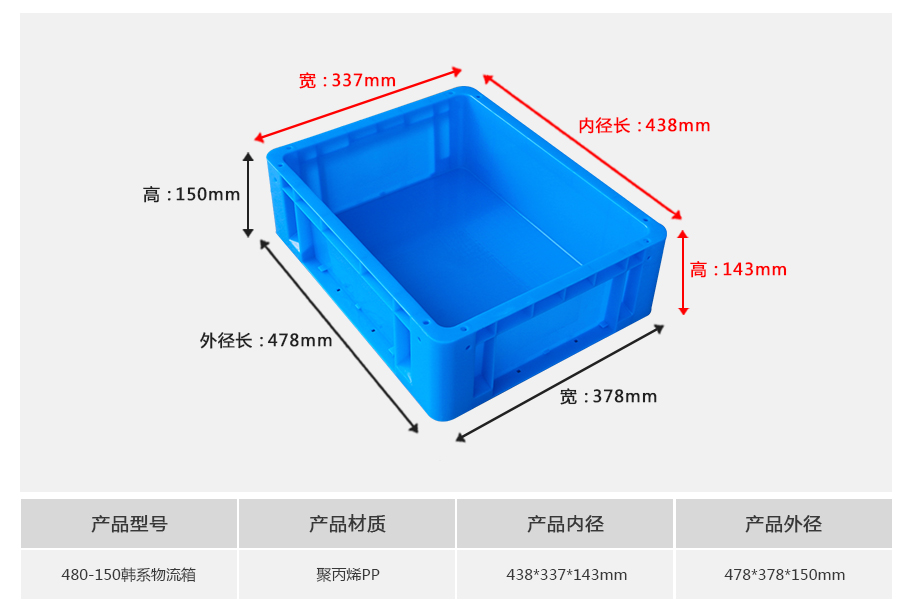william威廉中文官网480-150韩系塑料物流箱 william威廉中文官网480-150韩系塑料物流箱-正面展示