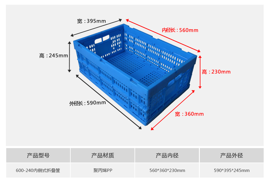 william威廉中文官网600-240塑料内倒式折叠周转筐 william威廉中文官网600-240塑料内倒式折叠周转筐